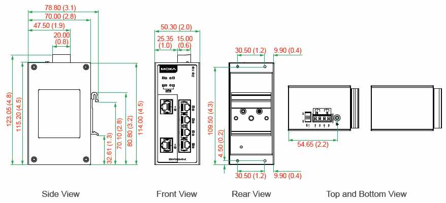 EDS-P206A-4PoE Dimensions in mm (inch)