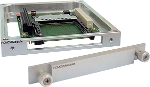 IDAN-CM17109ER-1S (door open) stackable, rugged IDAN enclosure for  CM17109ER-1 PC/104-Plus Single-Slot CardBus Controller