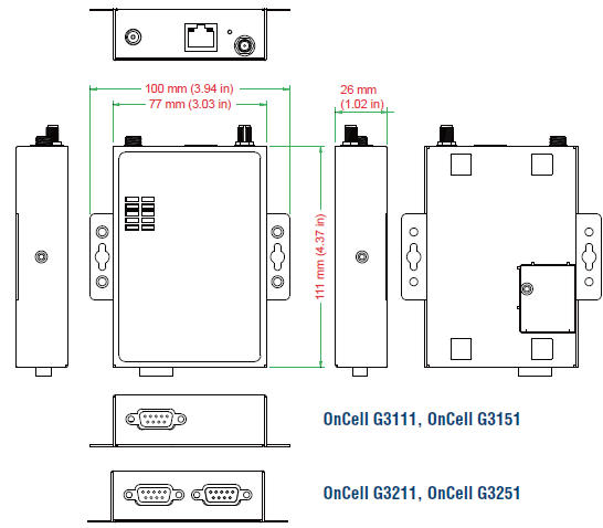 OnCell G3100 Series Dimensions