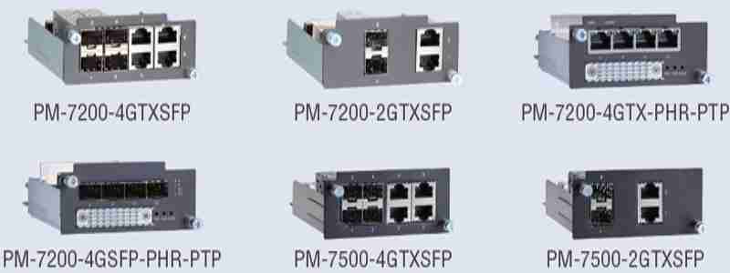 PM-7500 Module Series - Gigabit and Fast Ethernet modules for the PT-7528-24TX Series rackmount Ethernet
switches