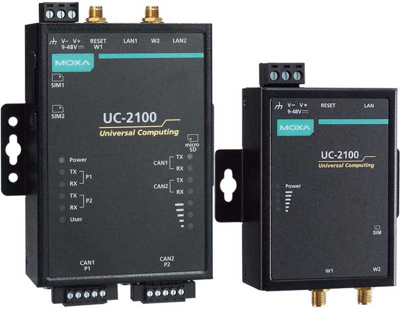 UC-2100-W Series - Arm-based wireless-enabled palm-sized industrial computer with up to 2 serial ports, built in LTE and 2 LAN ports